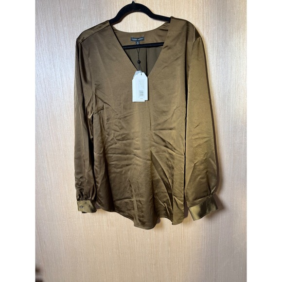 Universal Standard Womens Satin V Neck Long Sleeve Shirt Caramel Size S - Picture 1 of 6
